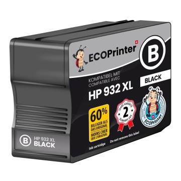HP ECOPrinter 932BK | Cartouche ECOPrinter équivalent à HP 932 XL  | Famille HP 932 / HP 933 | Noir (BK) | 1'000 pages