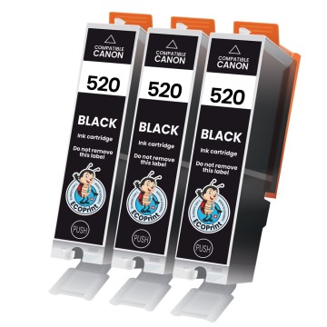 CANON ECOPrinter 520P4 | Pack de 3 cartouches ECOPrinter équivalent à Canon PGI-520  | Famille Canon PGI-520 / CLI-521 | Noir (BK) | 324 pages