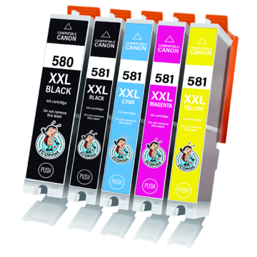 CANON ECOPrinter 580P1 | Pack de 5 cartouches ECOPrinter équivalent à Canon PGI-580 XXL / CLI-581 XXL | Famille Canon PGI-580 / CL-581 | 1 Noir et 4 Couleurs individuelles | 650/4'590/850 pages