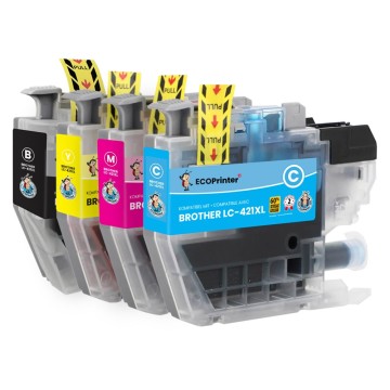 BROTHER ECOPrinter 421XLP1 | Pack de 4 cartouches ECOPrinter équivalent à Brother LC-421XL  | 1 noir et 3 Couleurs individuelles | 500/500 pages