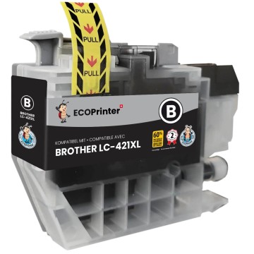 BROTHER ECOPrinter 421XLBK | Cartouche ECOPrinter équivalent à Brother LC-421XL   | Noir (BK) | 500 pages