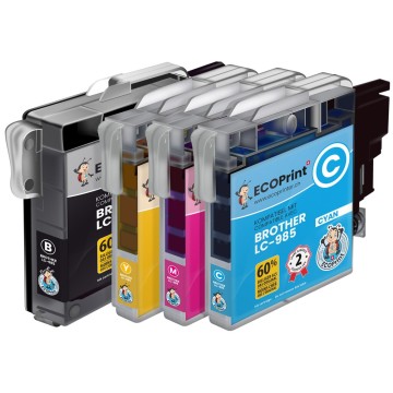 BROTHER ECOPrinter 985P1 | Pack de 4 cartouches ECOPrinter Brother LC-985  | 1 noir et 3 Couleurs individuelles | 700/475 pages