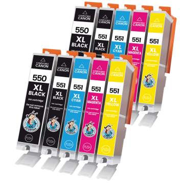 CANON ECOPrinter 550P3 | Pack de 10 cartouches ECOPrinter équivalent à Canon PGI-550 XL / CLI-551 XL  | Famille Canon PGI-550 / CL-551 | 2 Noir et 8 Couleurs individuelles | 500/1'130/695 pages