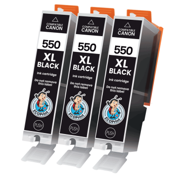 CANON ECOPrinter 550P4 | Pack de 3 cartouches ECOPrinter équivalent à Canon PGI-550 XL  | Famille Canon PGI-550 / CL-551 | 3 Noir (BK) | 500 pages