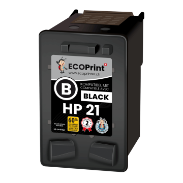 HP ECOPrinter 21BK | Cartouche ECOPrinter équivalent à HP 21 XL | Famille HP 21 / HP 22 | Noir (BK) | 475 pages