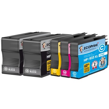 HP ECOPrinter 932P2 | Pack de 5 cartouches ECOPrinter équivalent à HP 932XL / HP 933XL | Famille HP 932 / HP 933 | 2 Noir et 3 Couleurs individuelles | 1'000/825 pages