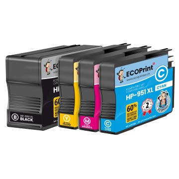 HP ECOPrinter 950P1 | Pack de 4 cartouches ECOPrinter équivalent à HP 950XL / HP 951XL | Famille HP 950 / HP 951 | 1 Noir et 3 Couleurs individuelles | 2'500/1'500 pages
