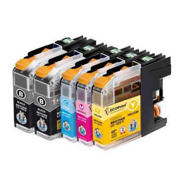 BROTHER ECOPrinter 123P2 | Pack de 5 cartouches ECOPrinter équivalent à Brother LC-123 | Famille Brother LC-123 | 2 Noir et 3 Couleurs individuelles | 800/800 pages