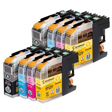 BROTHER ECOPrinter 123P3 | Pack de 8 cartouches ECOPrinter équivalent à Brother LC-123 | Famille Brother LC-123 | 2 Noir et 6 Couleurs individuelles | 800/800 pages