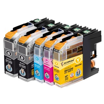 BROTHER ECOPrinter 223P2 | Pack de 5 cartouches ECOPrinter équivalent à Brother LC-223 | Famille Brother LC-223 | 2 Noir et 3 Couleurs individuelles | 700/700 pages