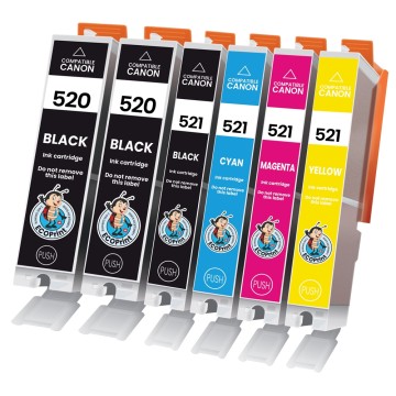 CANON ECOPrinter 520P2 | Pack de 6 cartouches ECOPrinter équivalent à Canon PGI-520 / CLI-521  | Famille Canon PGI-520 / CLI-521 | 2 Noir et 4 Couleurs individuelles | 324/3'425/450 pages