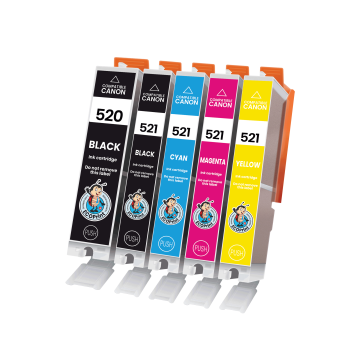 CANON ECOPrinter 520P1 | Pack de 5 cartouches ECOPrinter équivalent à Canon PGI-520 / CLI-521  | Famille Canon PGI-520 / CLI-521 | 1 Noir et 4 Couleurs individuelles | 324/3'425/450 pages