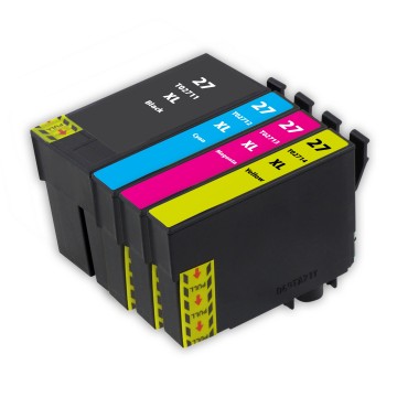 EPSON ECOPrinter 27P1 | Pack de 4 cartouches ECOPrinter équivalent à Epson T27XL  | 1 noir et 3 Couleurs individuelles | 1'500/1'500 pages